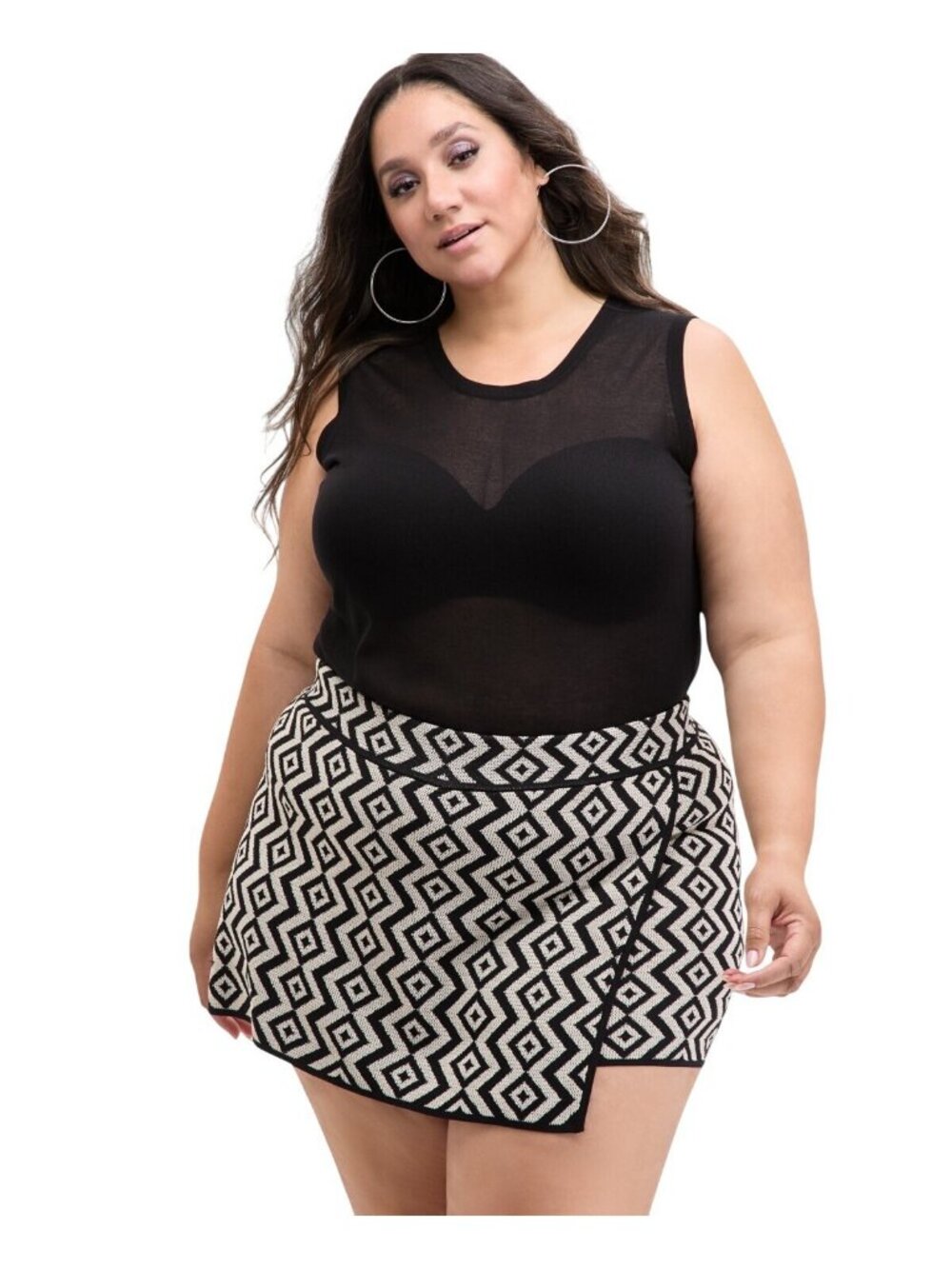 NWT Nina Parker Trendy Lightweight Sheer Sweater-Knit Tank Black Beauty 1X
